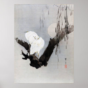 Egrets in einem Baum in der Nacht, Watanabe Seitei Poster