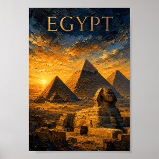 Egypt: Golden Sunset Pyramids Art Souvenir Poster