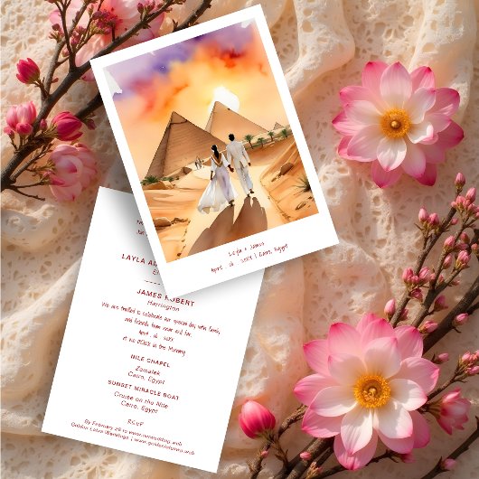 Egypt Pyramids Desert Wedding Couple Illustration Einladung