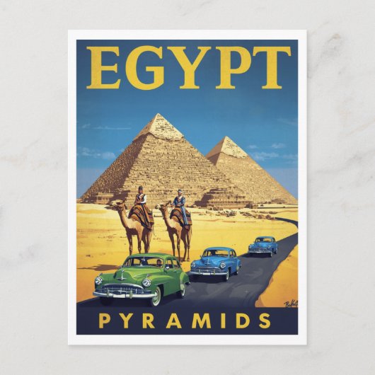 Egypt Pyramids Vintage Car Retro Postkarte (Vorderseite)