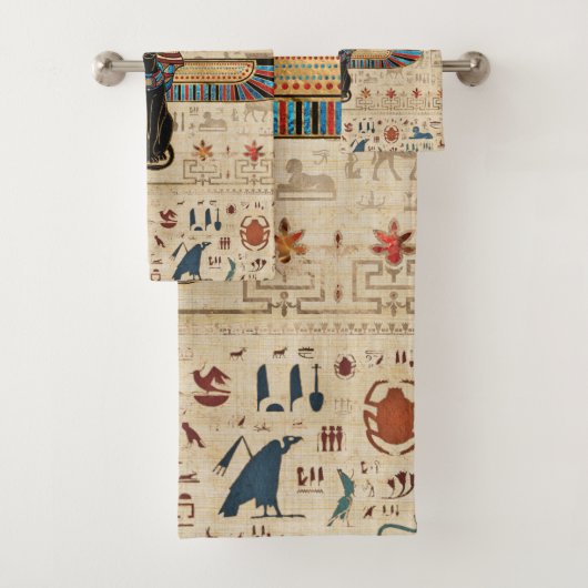 Egyptian Cat - Bastet on papyrus Badhandtuch Set
