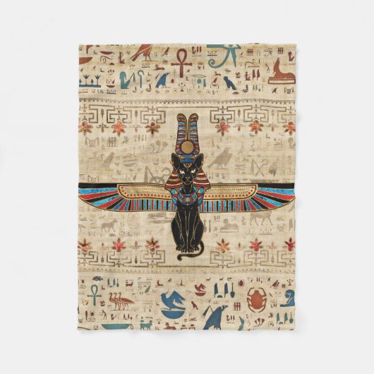 Egyptian Cat - Bastet on papyrus Fleecedecke (Vorderseite)