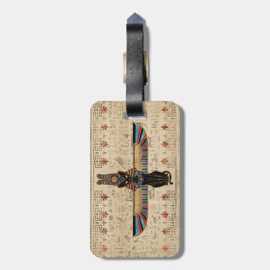 Egyptian Cat - Bastet on papyrus Gepäckanhänger (Rückseite vertikal)
