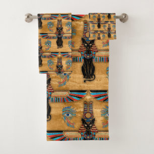 Egyptian Cats and Eye of Horus pattern Badhandtuch Set