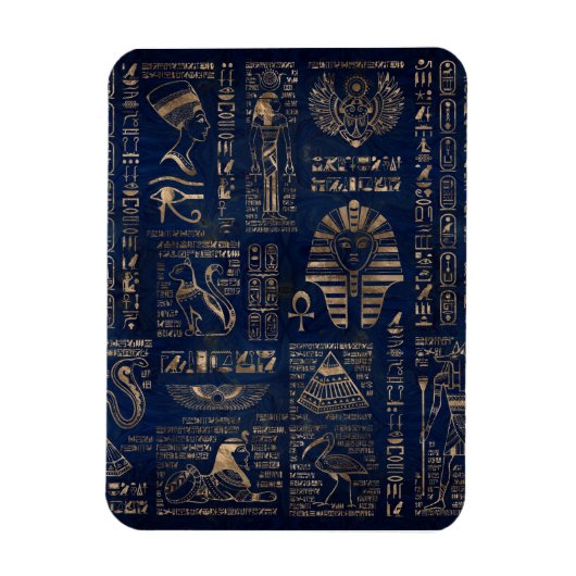 Egyptian hieroglyphs and deities-gold on marble magnet (Vertikal)
