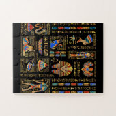 Egyptian hieroglyphs and deities on black puzzle (Horizontal)