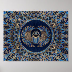 Egyptian Scarab Beetle Gold and Blue Marble Poster