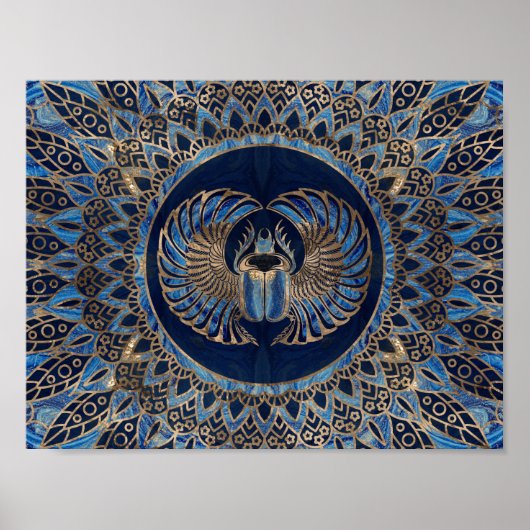 Egyptian Scarab Beetle Gold and Blue Marble Poster (Vorne)