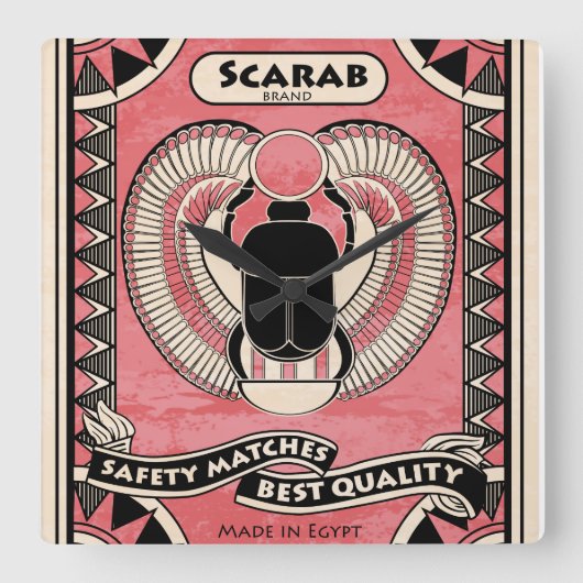 Egyptian Scarab Beetle Matchbox Art Clock Quadratische Wanduhr (Vorderseite)