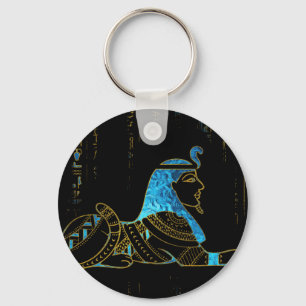 Egyptian  Sphinx on hieroglyphics Blue crystal and Schlüsselanhänger
