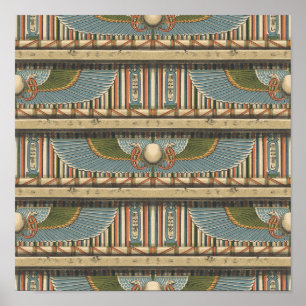 Egyptian Winged Circle Serpents and Hieroglyphs Poster