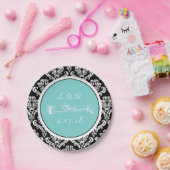Ehe Black Damask Aqua Papierplatte Pappteller (Party)