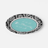 Ehe Black Damask Aqua Papierplatte Pappteller (Schrägansicht)