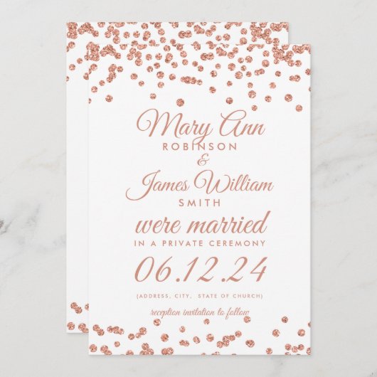 Ehe Elopation Rose Gold Glitzer Confetti Einladung (Vorne/Hinten)