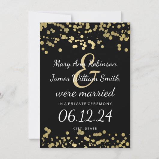 Ehe / Elopement Gold Foil Look Confetti Ankündigung (Vorderseite)