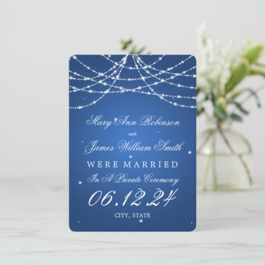 Ehe / Elopement Sparkling String Blue Ankündigung (Stehend Vorderseite)