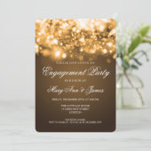 Ehe-Engagement Party-Funkellicht Gold Einladung (Stehend Vorderseite)