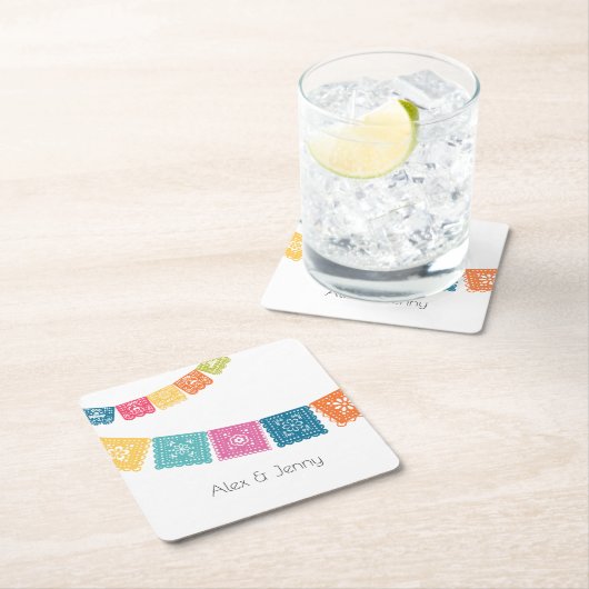 Ehe - Gastgeschenk Hochzeit Wedelpapel Picado Rechteckiger Pappuntersetzer (Vor Ort)