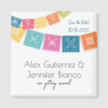 Ehe - Hochzeit Papel Picado Save the Date Magnet<br><div class="desc">.: Dieses moderne,  minimalistische,  farbenfrohe Design besticht durch farbenfrohe mexikanische Hochzeitsflaggen. .: In meinem Geschäft stehen Ihnen die passenden Gegenstände zur Verfügung - sowohl stationär als auch dekorativ und andere Feierlichkeiten .: Eine farbenfrohe,  liebevolle Art,  Ihre Gewerkschaft zu feiern.</div>