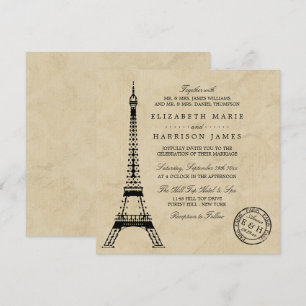 Ehe im Stil der alten Eiffelturm Paris Poststempel Einladung