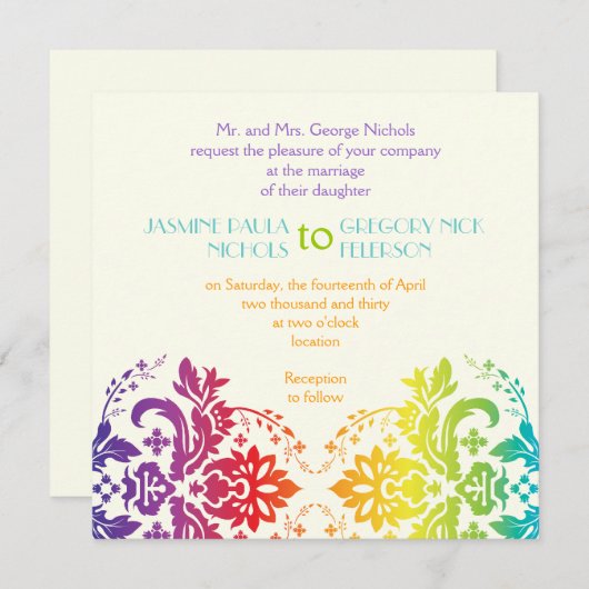 Ehe mit Regenbogenfarben Einladung (Vorne/Hinten)