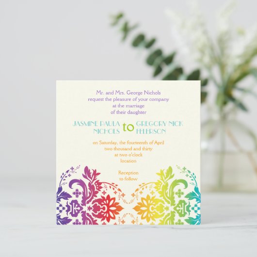 Ehe mit Regenbogenfarben Einladung (Stehend Vorderseite)