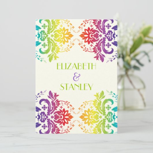 Ehe mit Regenbogenfarben Einladung (Stehend Vorderseite)