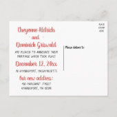 Ehe Red Burgund Lovebirds Hochzeit Ankündigungspostkarte (Rückseite)