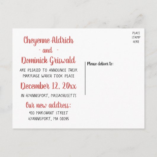 Ehe Red Burgund Lovebirds Hochzeit Ankündigungspostkarte (Rückseite)