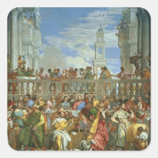 Ehefest in Cana, c.1562 (Öl auf Leinwand) Quadratischer Aufkleber (Vorderseite)