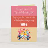 Ehefrau 1 Jubiläum rosa niedliche Vögel Karte (Vorderseite)