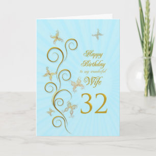 Ehefrau 32. Geburtstag mit goldenen Schmetterlinge Karte