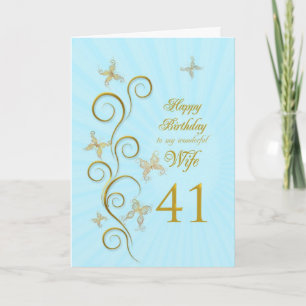 Ehefrau 41. Geburtstag mit goldenen Schmetterlinge Karte