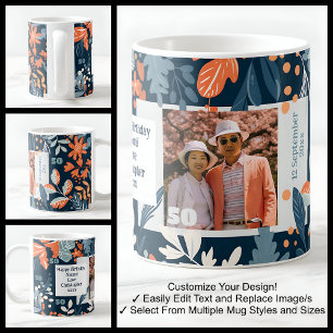 Ehefrau 50. Geburtstagsname Foto Vibrant Tasse 004