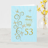 Ehefrau 53. Geburtstag mit goldenen Schmetterlinge Karte (Gelbe Blume)