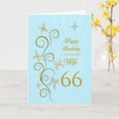 Ehefrau 66. Geburtstag mit goldenen Schmetterlinge Karte (Gelbe Blume)