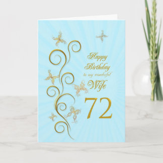 Ehefrau 72. Geburtstag mit goldenen Schmetterlinge Karte