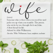 Ehefrau definiert Rotes Herz Schwarz und Weiß Geschirrtuch (Gefaltet)