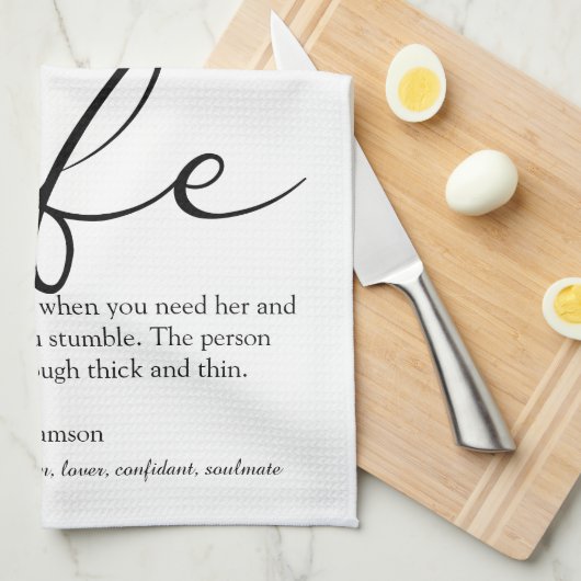 Ehefrau definiert Rotes Herz Schwarz und Weiß Geschirrtuch (Viertel Falte)