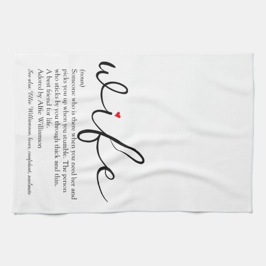 Ehefrau definiert Rotes Herz Schwarz und Weiß Geschirrtuch (Horizontal)