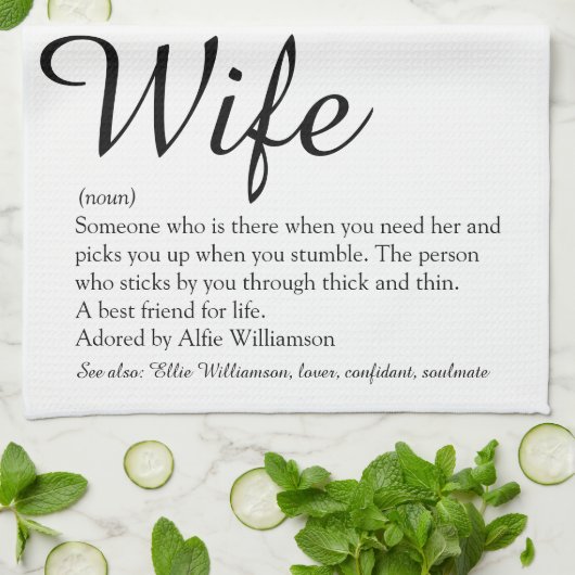 Ehefrau Definition Chic Skript Schwarz und Weiß Sp Geschirrtuch (Gefaltet)