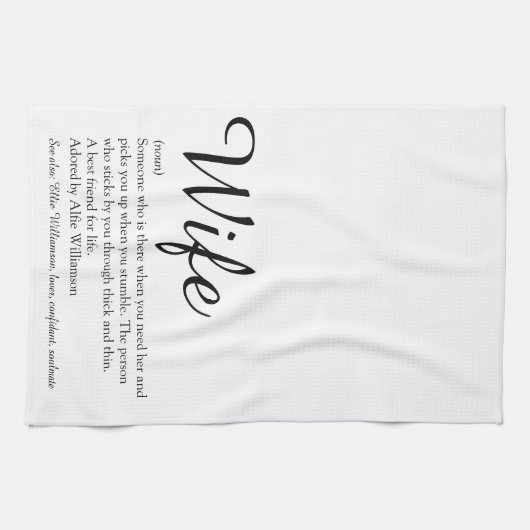 Ehefrau Definition Chic Skript Schwarz und Weiß Sp Geschirrtuch (Horizontal)