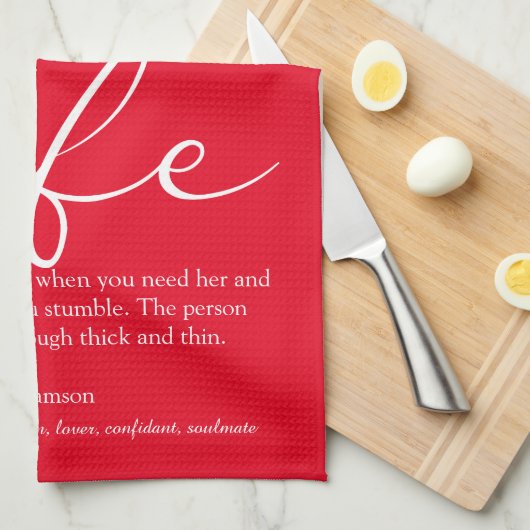 Ehefrau Definition Elegante Script Liebe Herz Rot Geschirrtuch (Viertel Falte)