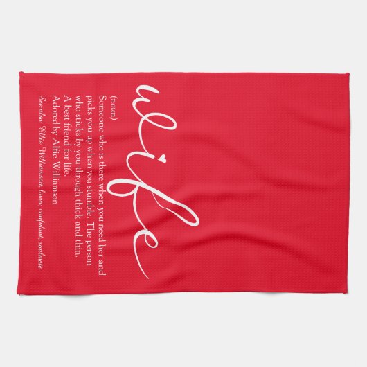 Ehefrau Definition Elegante Script Liebe Herz Rot Geschirrtuch (Horizontal)