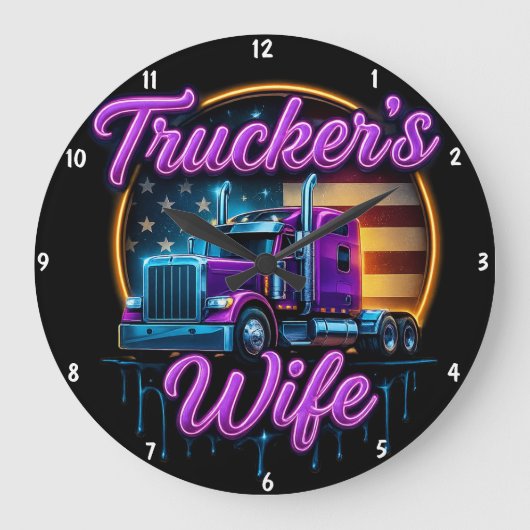 Ehefrau des LKWs: Neon Flag Glow Große Wanduhr (Vorderseite)