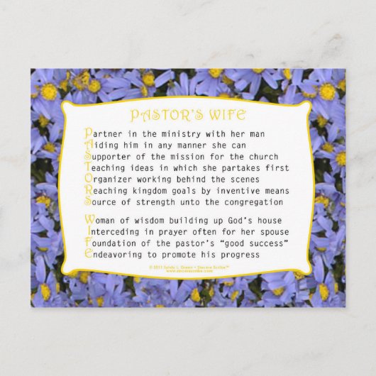 Ehefrau des Pastors (akrostisch) Postkarte (Vorderseite)