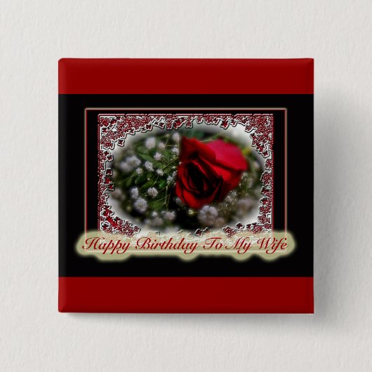Ehefrau Geburtstag Rose & Gipskraut Button (Vorderseite)