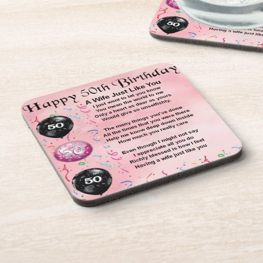 Ehefrau-Gedicht - 50. Geburtstag Untersetzer (Linke Seite)