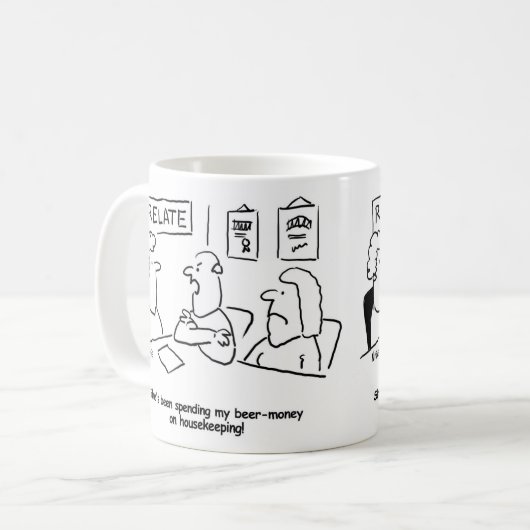 Ehefrau gibt Ehemanns Biergeld für die Haushaltsfü Kaffeetasse (Vorderseite Links)