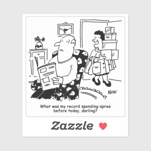 Ehefrau gibt Zuhause vom Shopping Cartoon zurück. Aufkleber (Blatt)